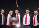Vlnr: Michael Lammer, Marco Chiudinelli, Captain Severin Lüthi, Roger Federer und Stanislas Wawrinka.